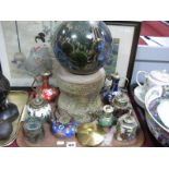 A Crich Pottery (Diana Worthy) Globe, with associated stand, Chinese enamelled and metal tea pots,
