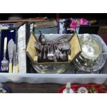 Glass Lined Tureens, a roll top breakfast server, sauce boats, decorative forks, cased fish servers,