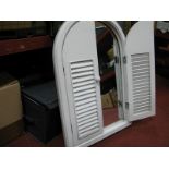 A White Painted Mirror with Venetian Style Shutters, coat hangers, etc.