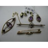 A 9ct Gold Modern Stone Set Bar Brooch; together with another, a further stone set bar brooch