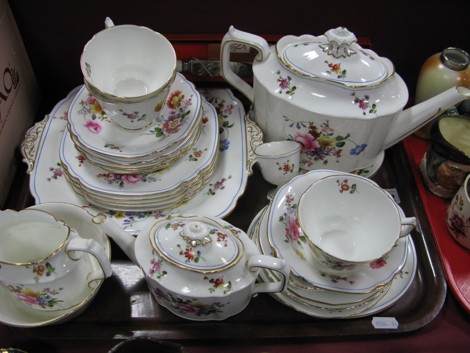 Royal Crown Derby 'Derby Posies' Tea Ware, including teapots, cake knife:- One Tray