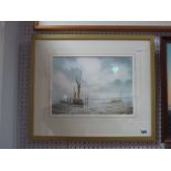 Alan Whitehead (British) Coastal Scene, with moored vessels, watercolour, signed lower right, 24 x
