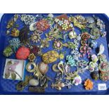 A Crown Staffordshire England Floral Brooch; together with other floral costume brooches,