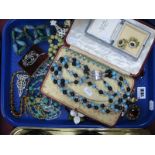 Vintage and Later Bead Necklaces, brooches, earrings, etc:- One Tray