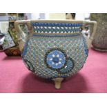 A Doulton Lambeth Silicon Ware Cauldron, the body with all-over textured and floral detail body,
