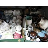 Bideford Pottery Jug, goblets, Denby stoneware teawares, Willow pattern plates, figurine, etc:-