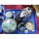 Late XIX to Early XX Century Cloisonne Ware, including vase, lidded bowl on stand, bowls etc:- One