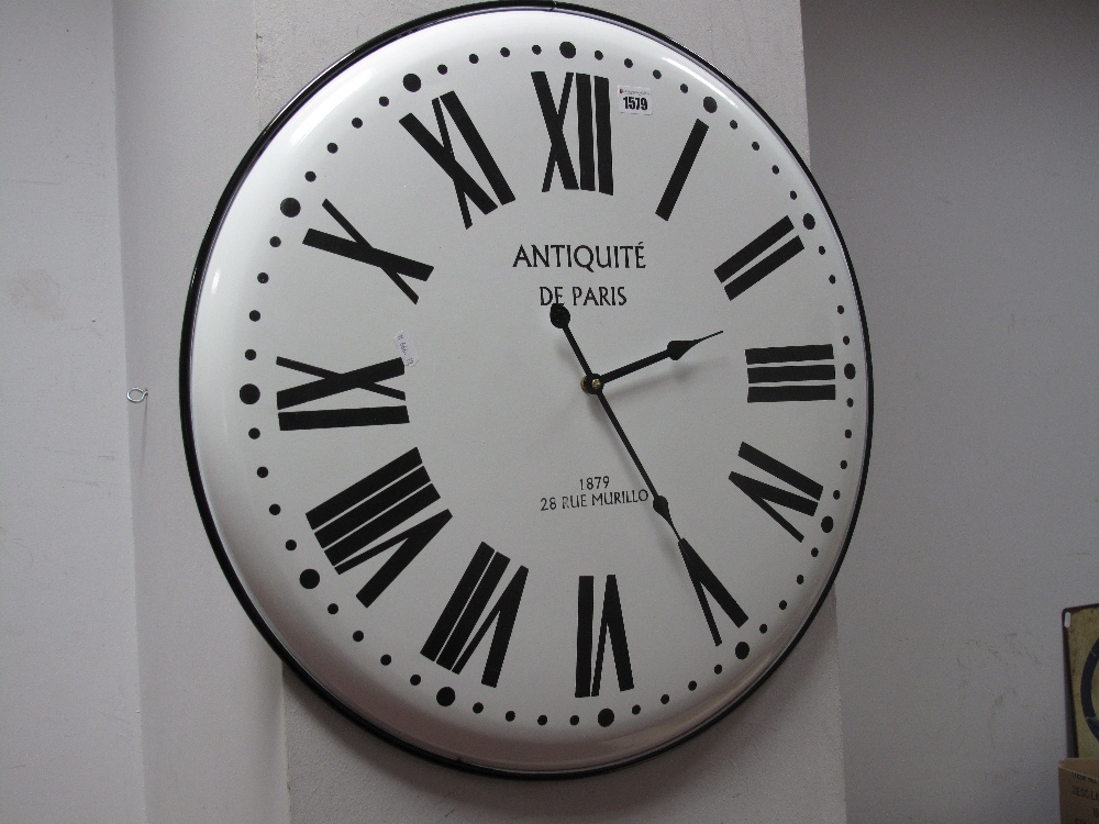 Large Enamelled Wall Clock 'Antiquite De Paris', 61cm diameter.