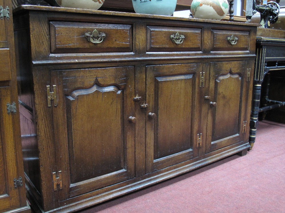 Titchmarsh Goodwin Style Oak Dresser Base, with three top drawers, over three panelled cupboard