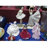 Worcester Figurines 'Christina', 'Fragrance' x two, Doulton 'Antoinette' and 'Southern Belle' and