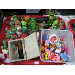 A Collection of Frogs, collectable erasers, Mickey Mouse figure, etc:- One Tray