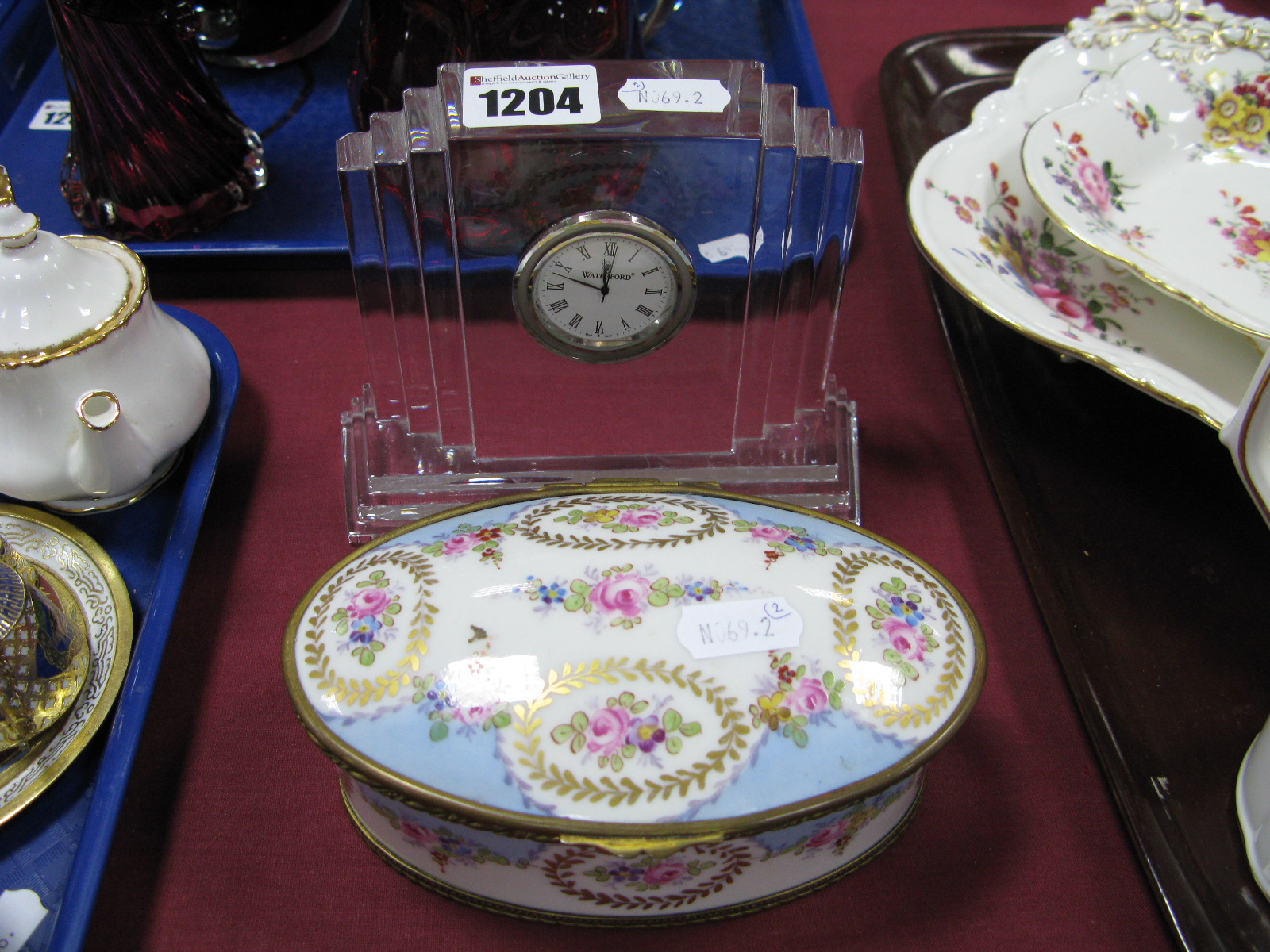 A Waterford Glass Mantel Clock, on a stepped base, (Waterford etched on base; together with an