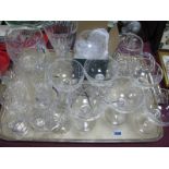 A Set of Six Champagne Glasses, whisky glasses, water jugs, etc:- One Tray