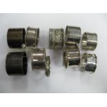 Hallmarked Silver and Other Napkin Rings, including engine turned, initialled, etc.