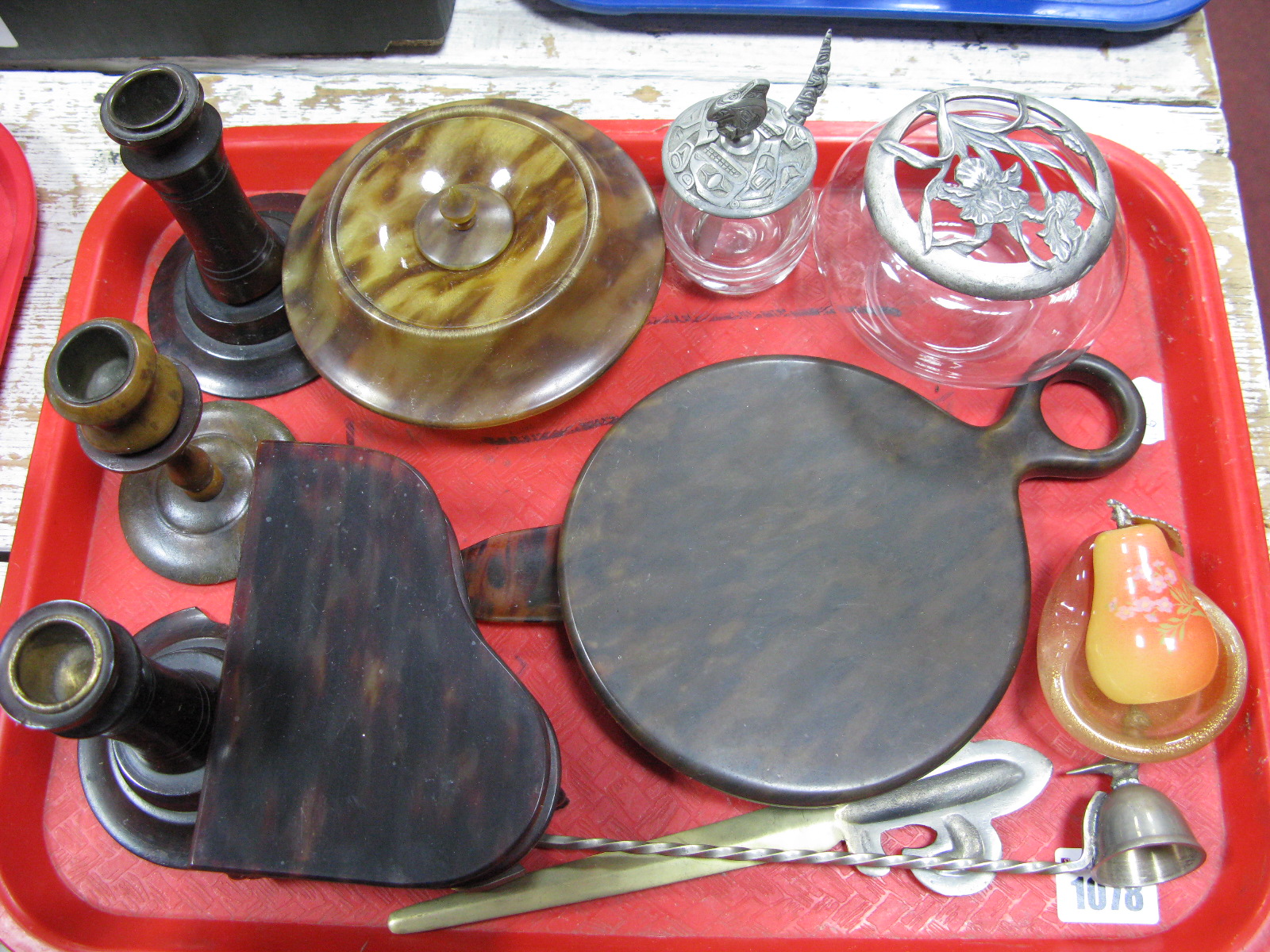 Faux Tortoiseshell Dressing Table Ware, trinket pots, etc:- One Tray