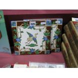 A Pair of Minton Style Eight Inch Tiles, decorated with cranes. (2)
