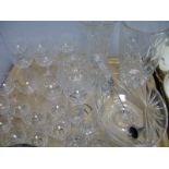 Cut Glass Stemware, vases, bowl, candle snuffer, etc:- One Tray