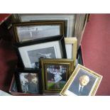 Cricket Books - Including Cardus, Lindwall, framed cigarette cards, prints bearing signatures