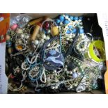 A Mixed Lot of Assorted Costume Jewellery, including beads, chains, bangle, hat pins, etc:- One Box