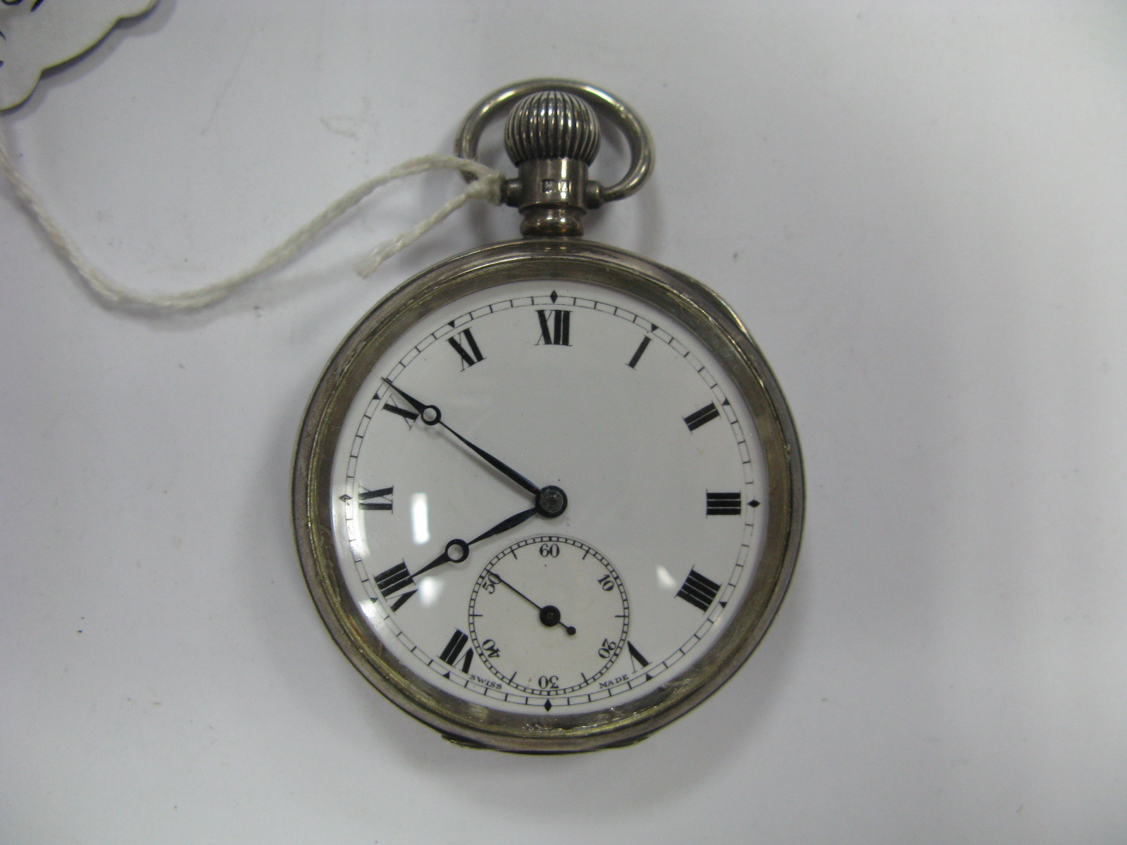 A Hallmarked Silver Cased Openface Pocketwatch, the white dial with black Roman numerals and seconds