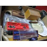 Dividers, rulers, Mitutoyo Vernier scale, micrometer magnifier, etc:- One Box