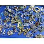A Mixed Lot of Assorted Floral Costume Brooches, etc:- One Tray