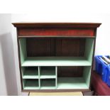 An Early XX Century Haberdashers Shop Counter Cabinet, with open shelving and two rear doors,