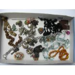 Amber Coloured and Other Bead Necklaces, glass links micromosaic and other brooches (damages),