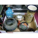 A Satsuma Vase, together with other Oriental items including cloisonné, glass, etc:- One Tray