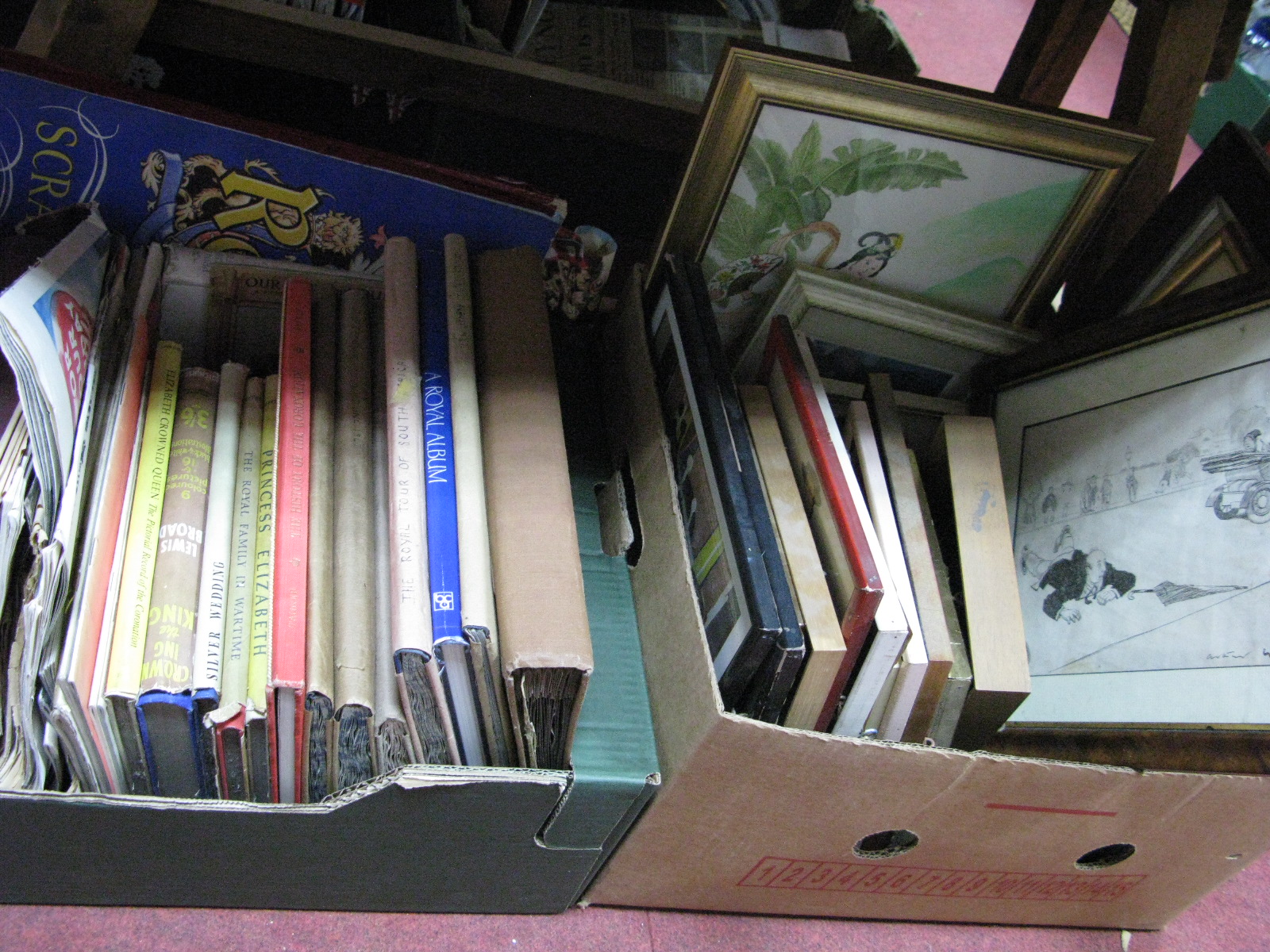 Royalty Books, scrapbooks, quantity of prints, etc:- Two Boxes.