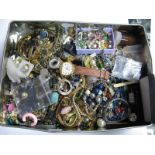 A Mixed Lot of Assorted Costume Jewellery, including earrings, beads, wristwatch, etc:- One Box
