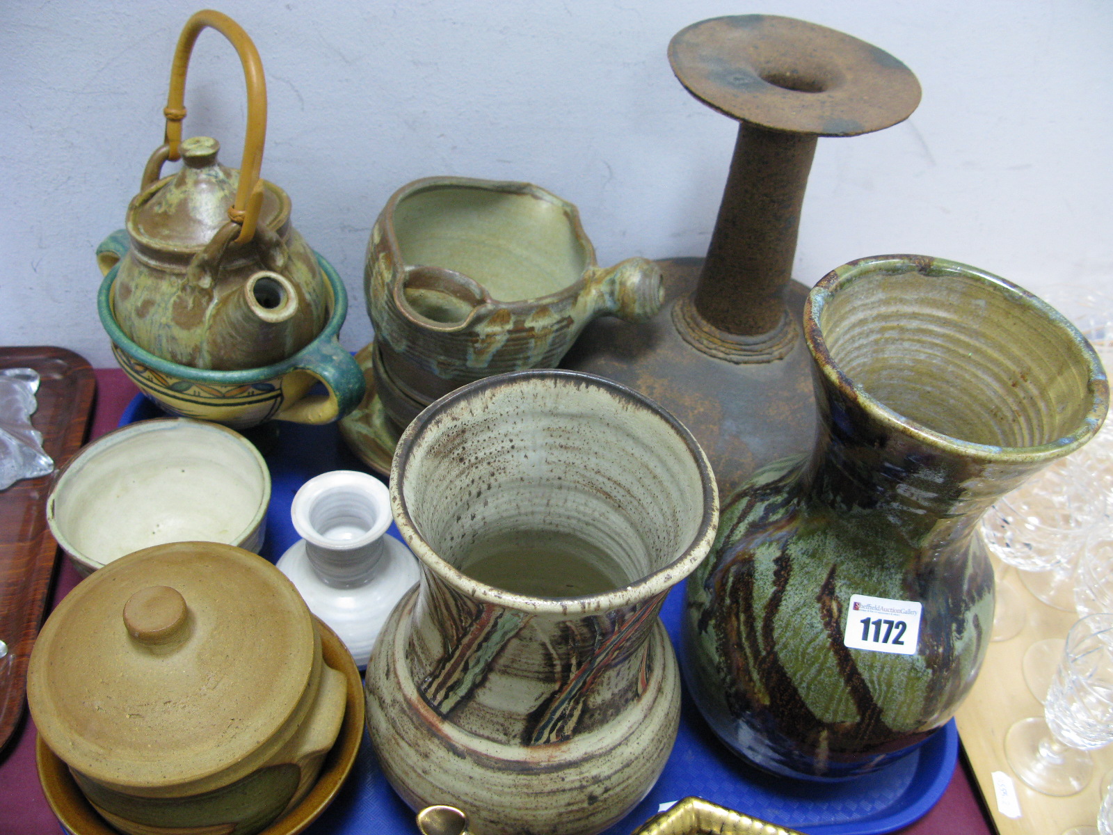 Gillatt of Sheffield and other studio pottery vases and vessels:- One Tray