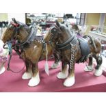 Two Beswick Shire Horses, with reigns. (2)