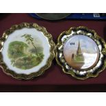 Three Coalport Cabinet Plates, hand painted with scenes of the Derwent Valley, Bolton Abbey and