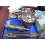 An Early XX Century Brass Fire Hose Nozzle (Type A), a Victorian copper kettle and shuttle:- One