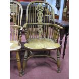 A XIX Century Style Ash Elm Windsor Chair, with a hooped back, pierced splat, on turned legs, united