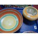 A Shelley Harmony Ware Bowl, with streaked bands in orange, green and yellow, 26cm wide and