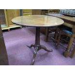 An XVIII Century Oak Pedestal Table, with snap action to circular top, turned tapering pedestal,