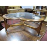 1960's Style Teak Clover Shaped Coffee Table, with a glass top on a trefoil base.