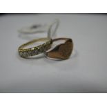 A 9ct Gold Stone Set Ring, claw set, with a 9ct gold engraved heart shape signet ring (