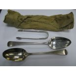 Two Hallmarked Silver Old English Pattern Table Spoons, initialled; together with a pair of