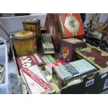 A Large Quantity of Collectable Tins, including Sharp's hexagonal, Bassets treasure chest, Carr &