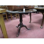 Georgian Period Pedestal Table, with snap action to circular oak top, on turned support and tripod