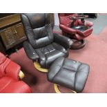 A Brown Leather Stressless Style Chair; together with a footstool. (2)