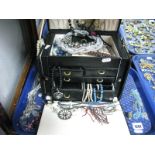 A Large Black Jewellery Box, together with assorted costume jewellery, imitation pearls, etc:- One