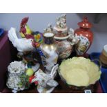 Booths Pottery Encrusted Basket, Italian bird group, Satsuma jar and cover, etc:- One Tray