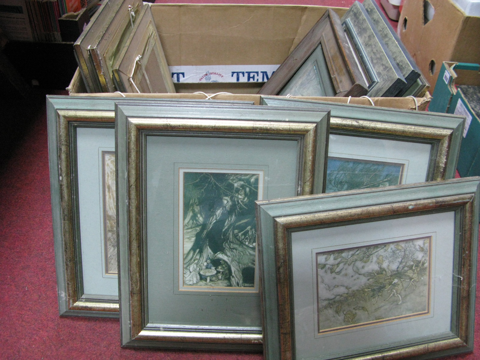 Arhur Rackham - eleven coloured book prints framed plus others loose:- One Box