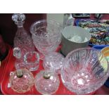 Conical Glass Decanter, cut glass bowl, Campagna vase, figures, etc:- One Tray