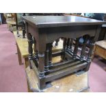 An Oak Nest of Tables, on turned and block supports, early XX Century walnut window table and a