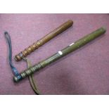 Mahogany Truncheon 39.5cm long, another longer. (2)